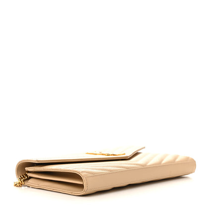 Saint Laurent Grain De Poudre Matelasse Chevron Monogram Chain Wallet Dark Beige 4 of 11
