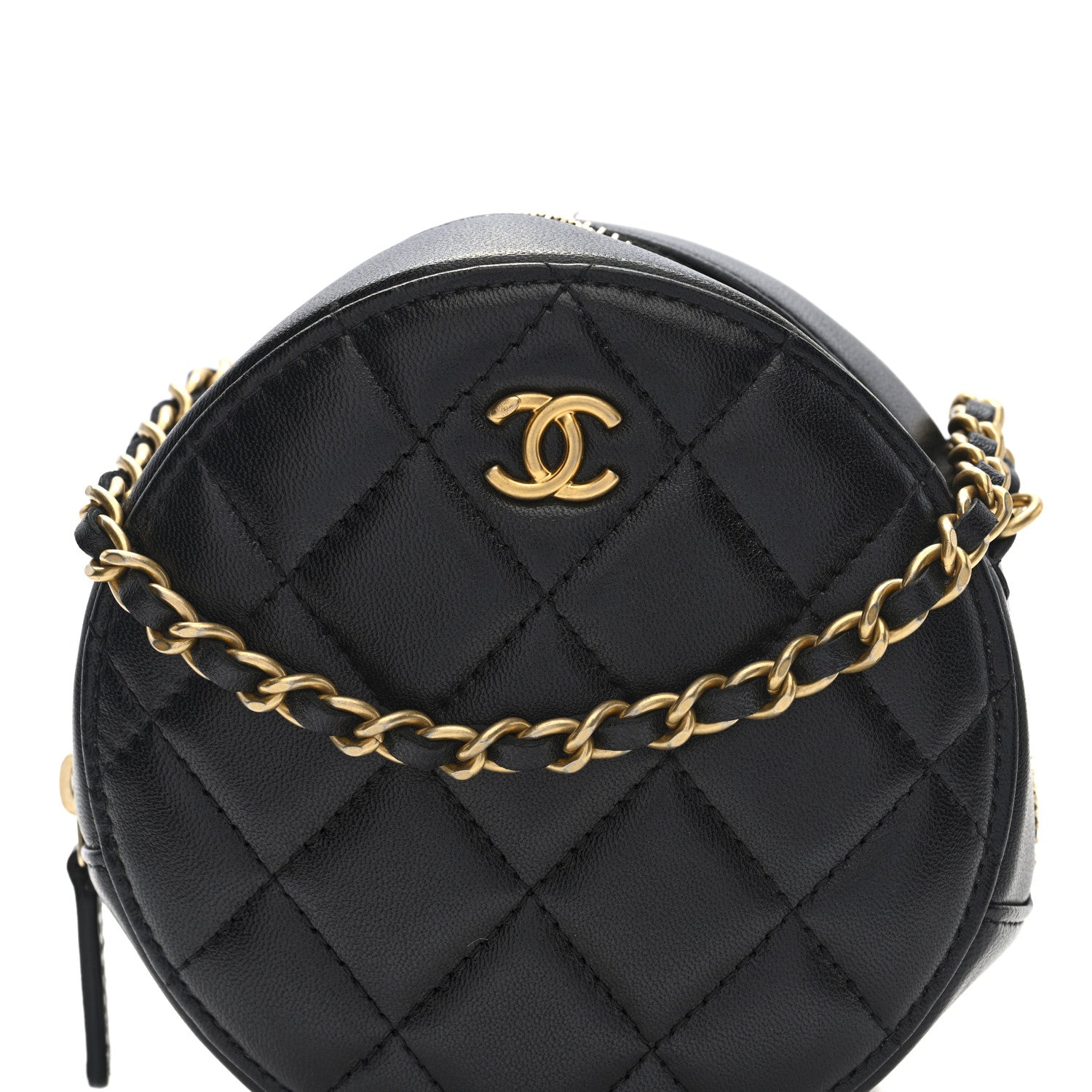 Chanel Lambskin Quilted Round Pearl Crush Clutch With Chain Black 8 of 10