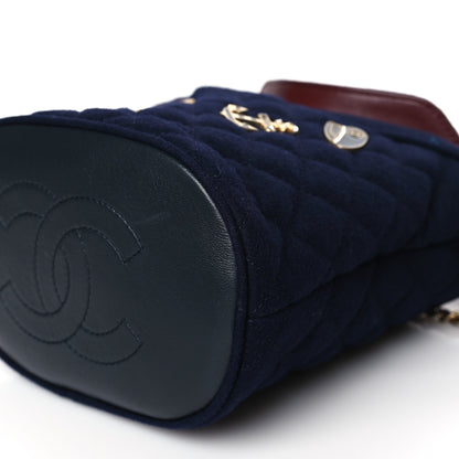 Chanel Wool Lambskin Quilted Paris Hamburg Charms Bucket Bag Dark Navy 9 of 10