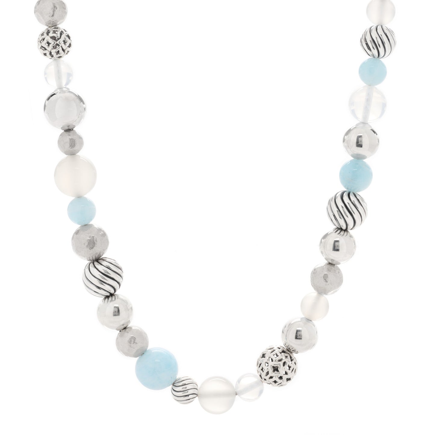 Sterling Silver Aquamarine Chalcedony Quartz Elements Long Toggle Necklace