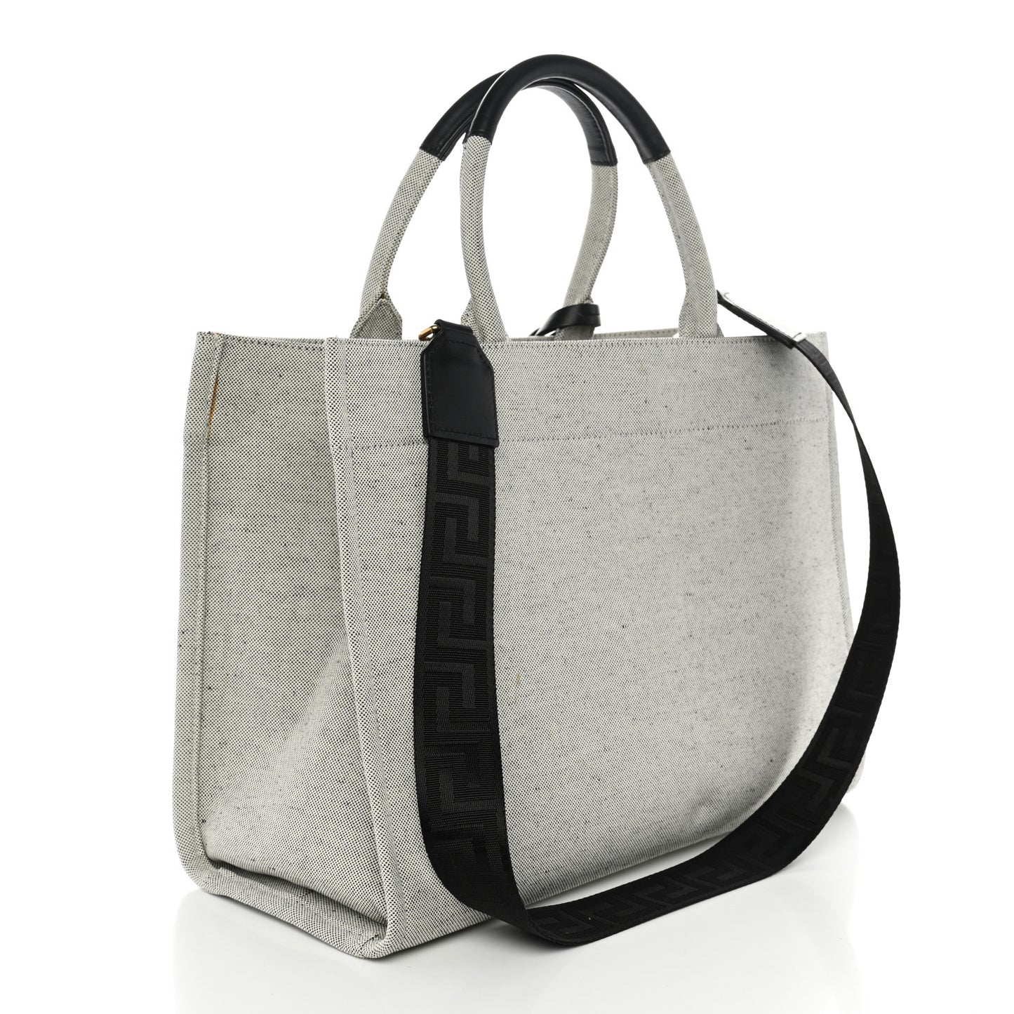 Canvas Calfskin Studded Large Logo Tote Bag Ecru Black
