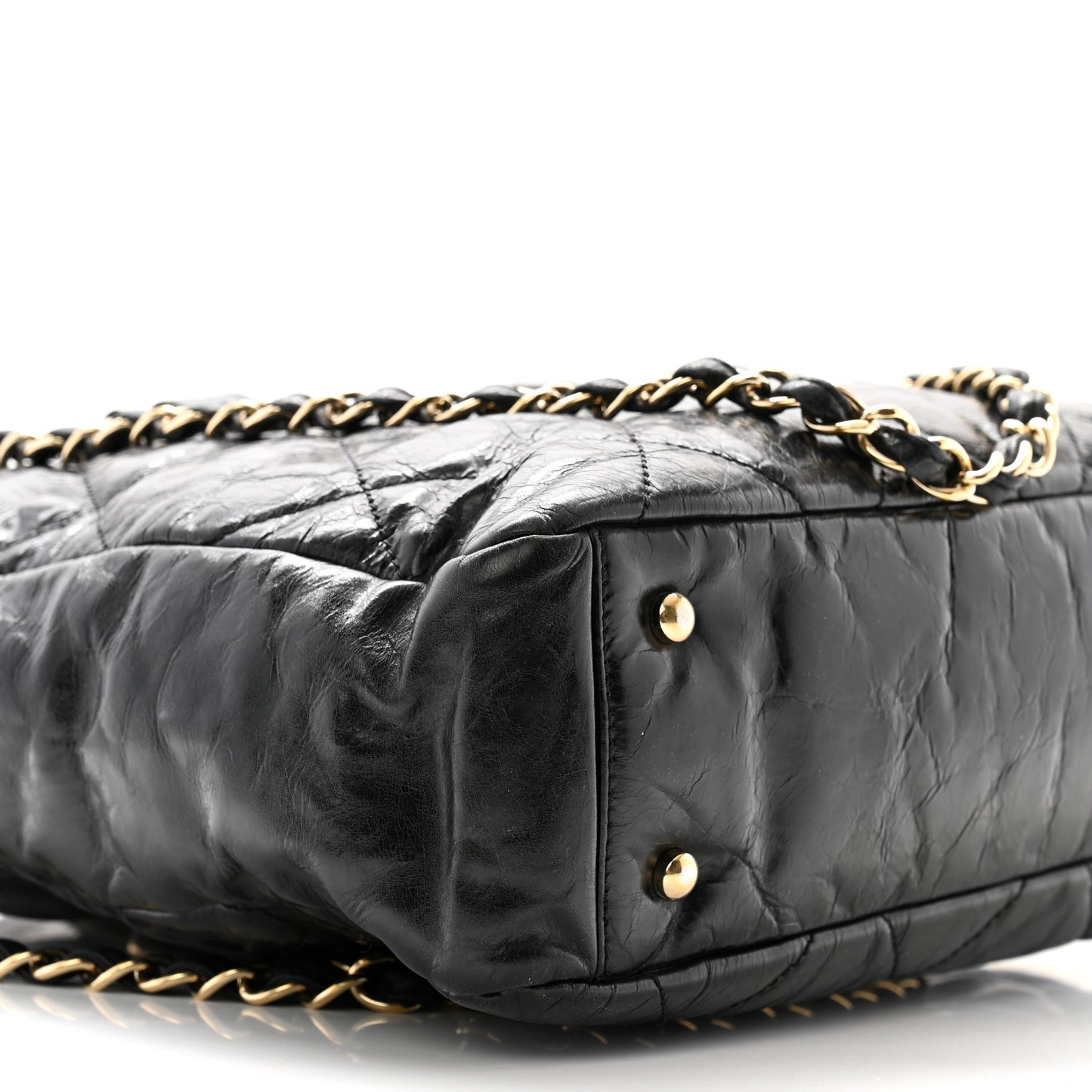 Glazed Calfskin Lambskin Quilted Portobello Tote Black
