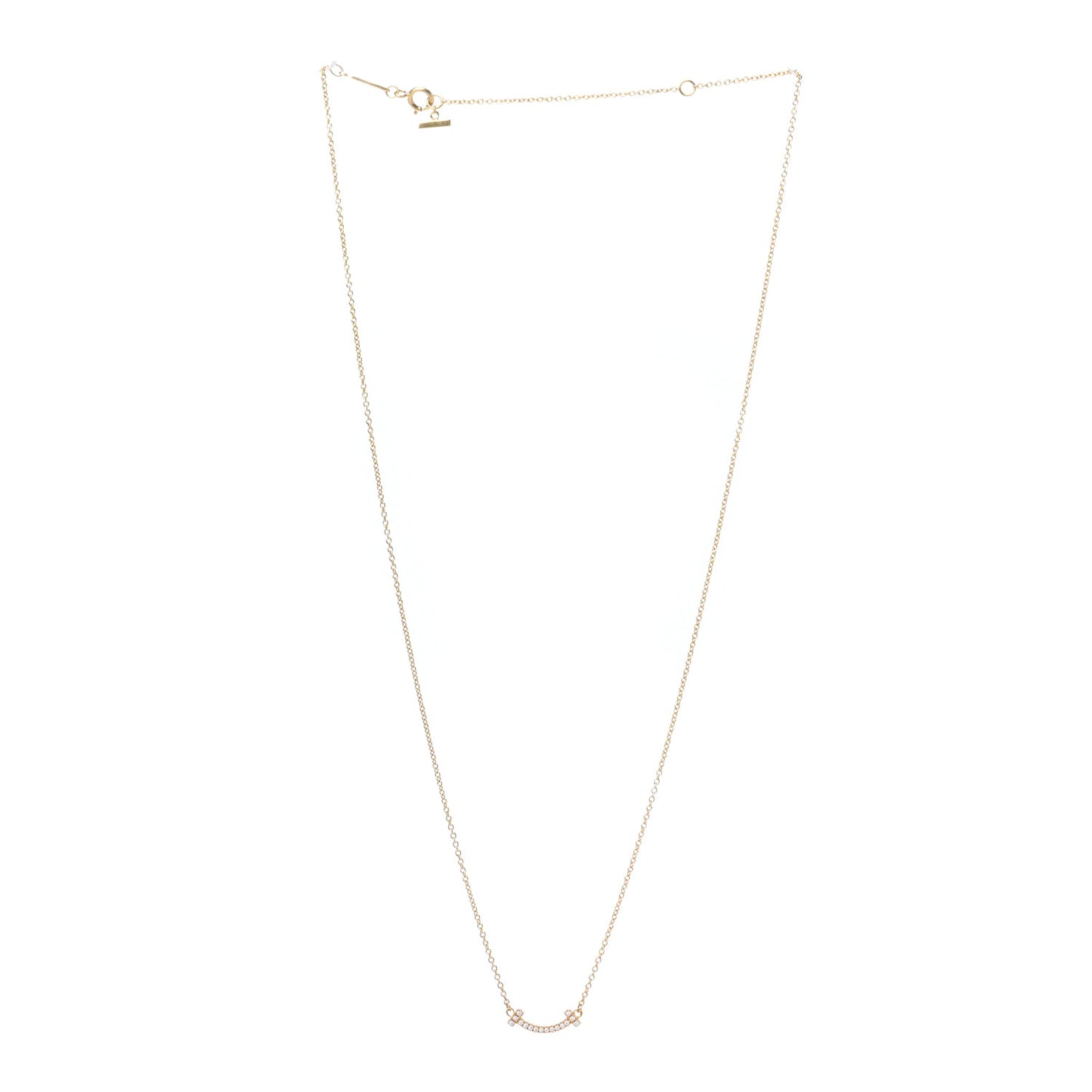 18K Yellow Gold Diamond Mini T Smile Pendant Necklace