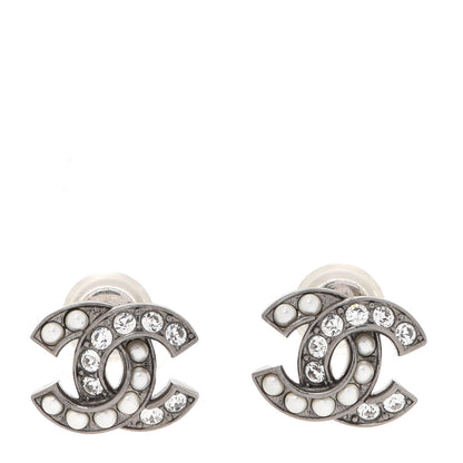 Chanel Pearl Crystal CC Earrings Ruthenium 1 of 5
