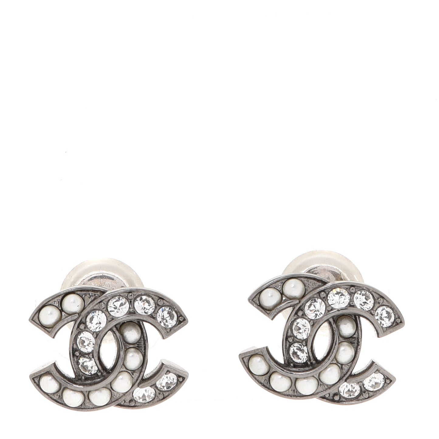 Pearl Crystal CC Earrings Ruthenium