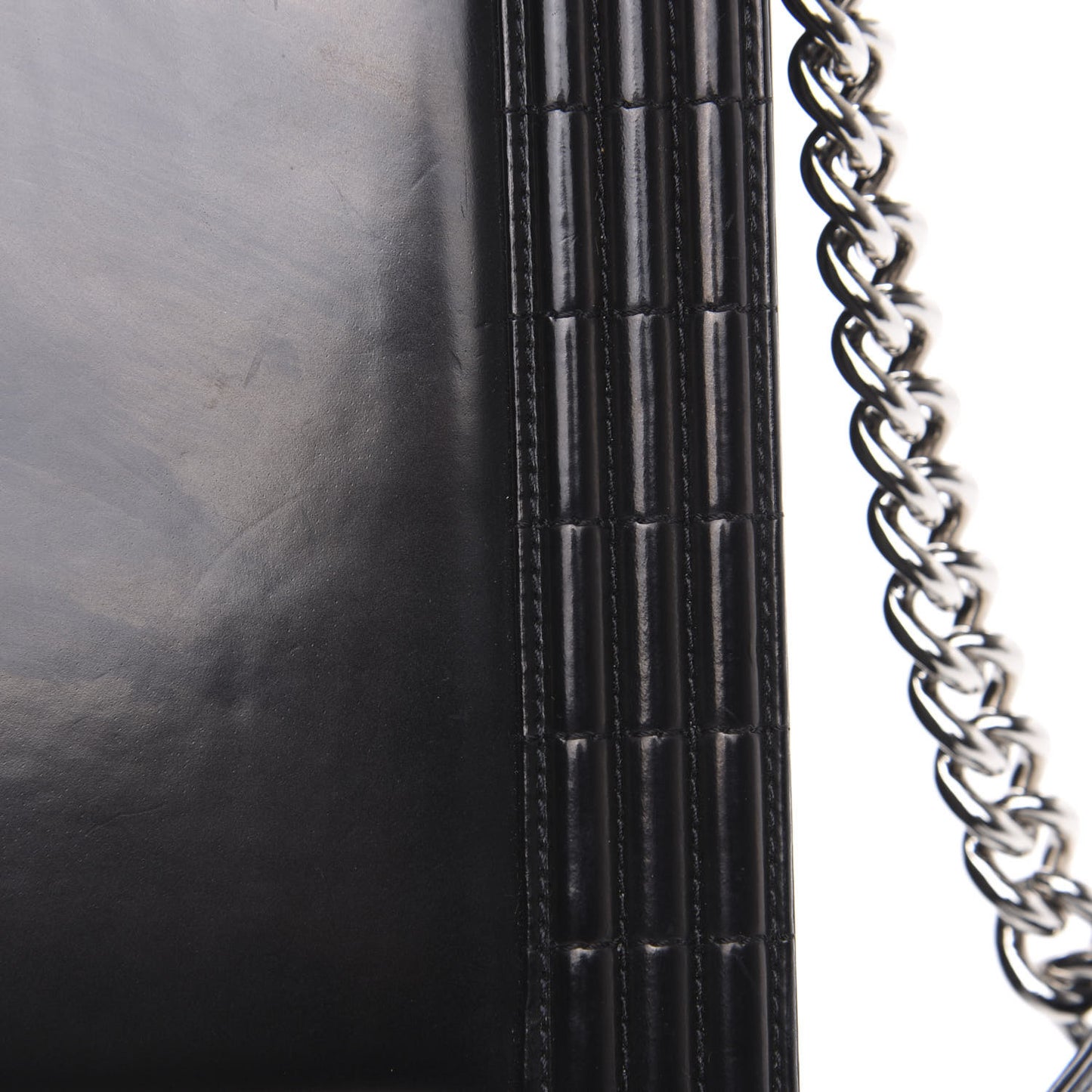 Glazed Calfskin Large Boy Flap Black