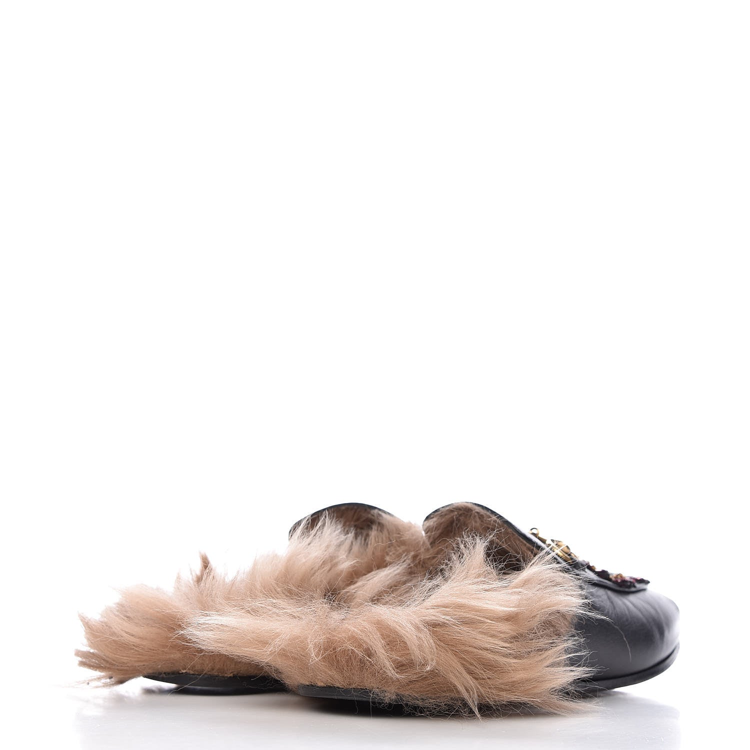 Gucci Malaga Kid Fur Crystal Dragon Embroidered Womens Princetown Slippers 35 Black 4 of 15