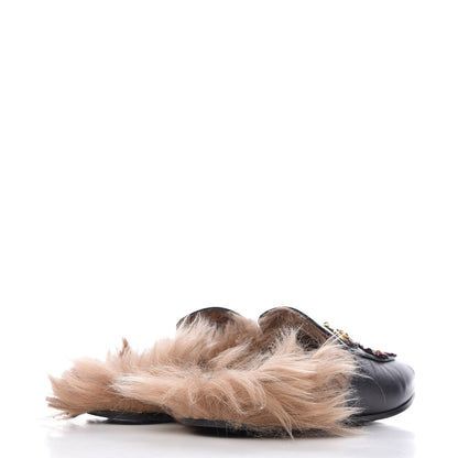 Gucci Malaga Kid Fur Crystal Dragon Embroidered Womens Princetown Slippers 35 Black 4 of 15