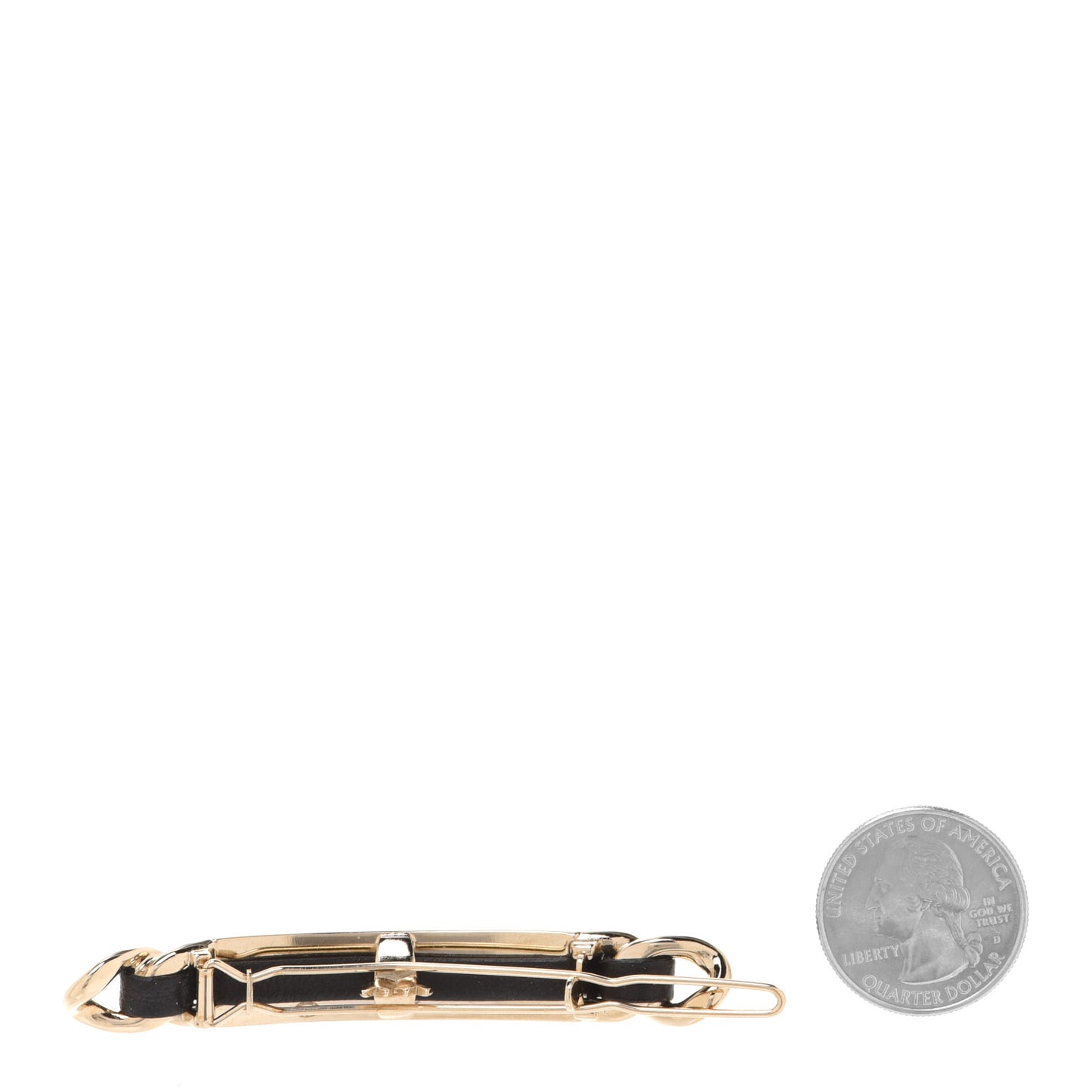 Metal Lambskin Strass Sergeant Hair Clip Barrette Black Gold