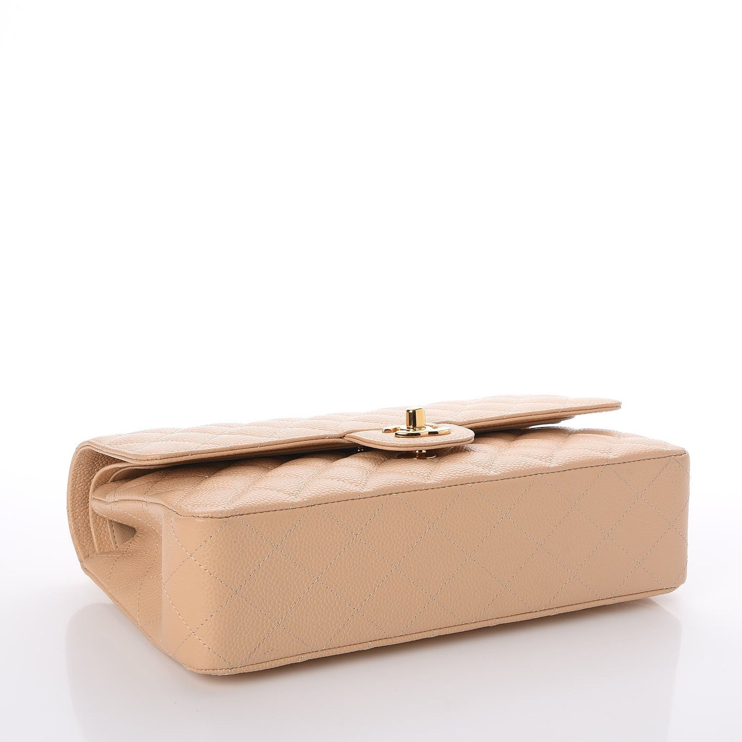 Caviar Quilted Medium Double Flap Beige Clair