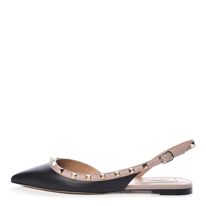 Valentino Garavani Nappa Rockstud Slingback Flats 38 Black Poudre 1 of 9
