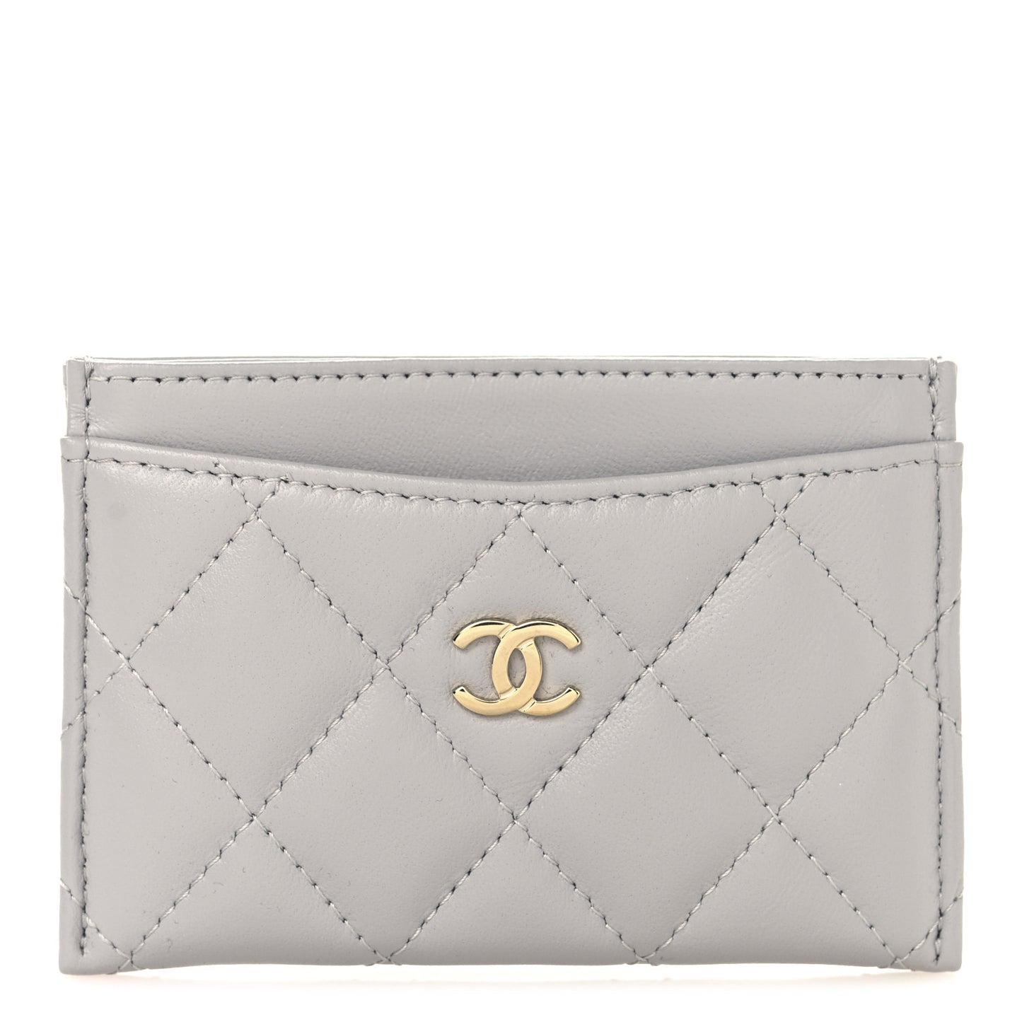 Lambskin Quilted Card Holder Grey