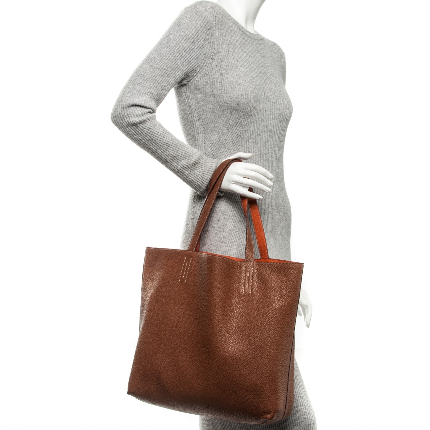 Hermes Taurillon Clemence Double Sens 36 Reversible Tote Gold Orange 2 of 17