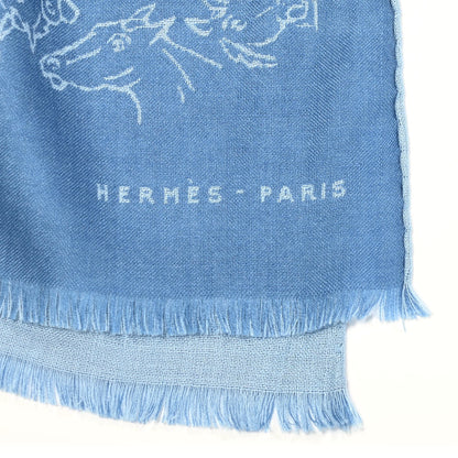Hermes Cashmere Silk Reversible Horses Muffler Blue 4 of 5