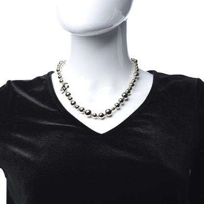 Chanel Metal Bead CC Necklace Silver 2 of 5
