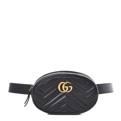 Gucci Calfskin Matelasse GG Marmont Belt Bag 85 34 Black 1 of 12