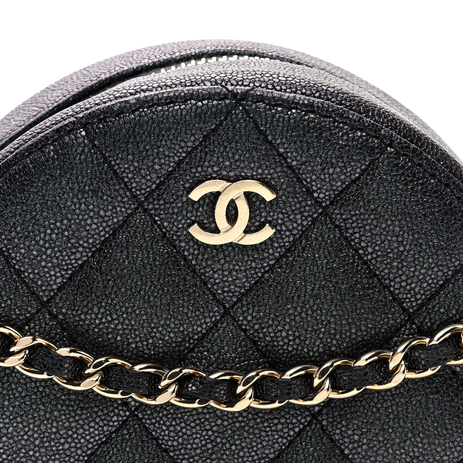 Chanel Iridescent Caviar Quilted Round Clutch With Chain Black 8 of 10