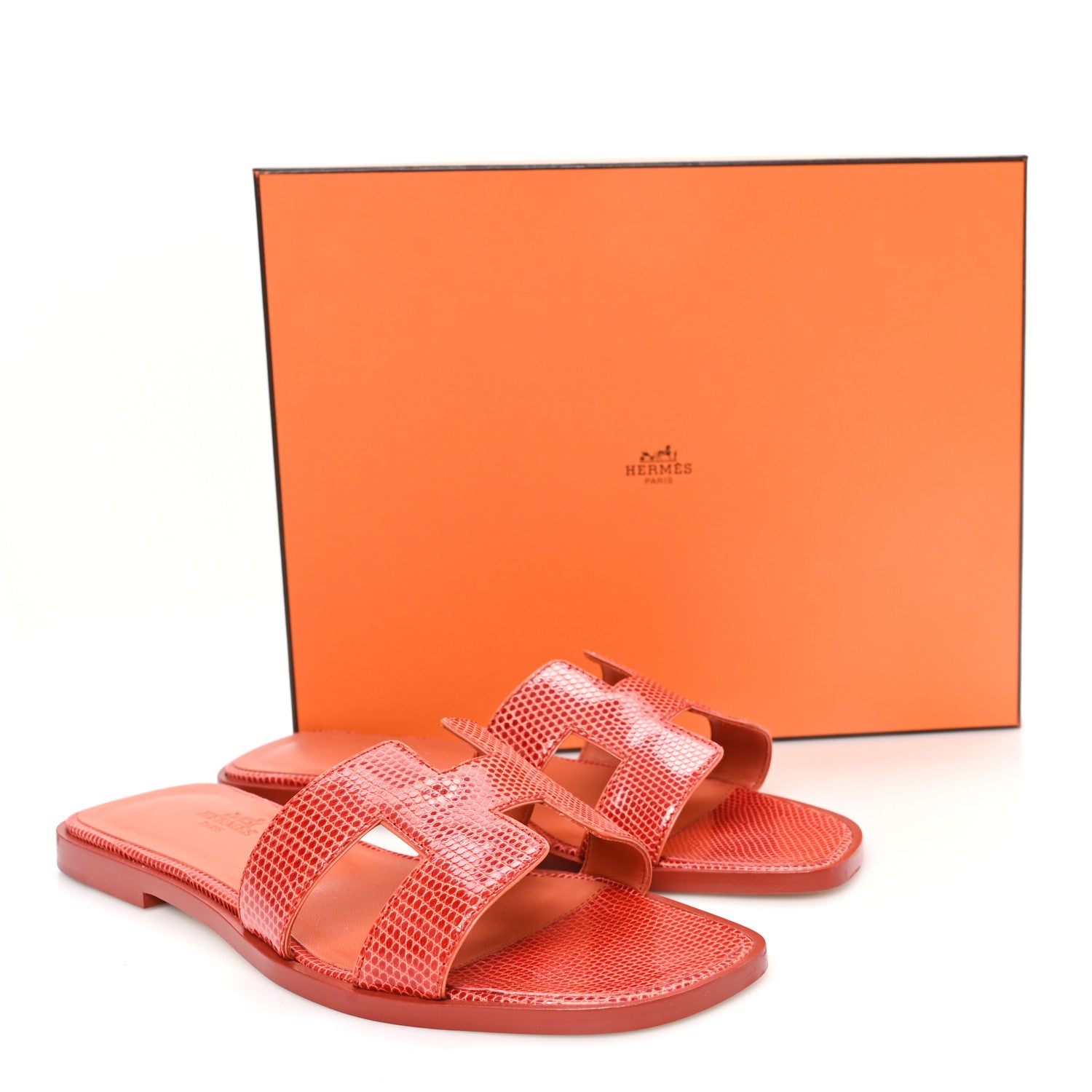 Hermes Lizard Oran Sandals 37 Rouge Coccinel 10 of 10
