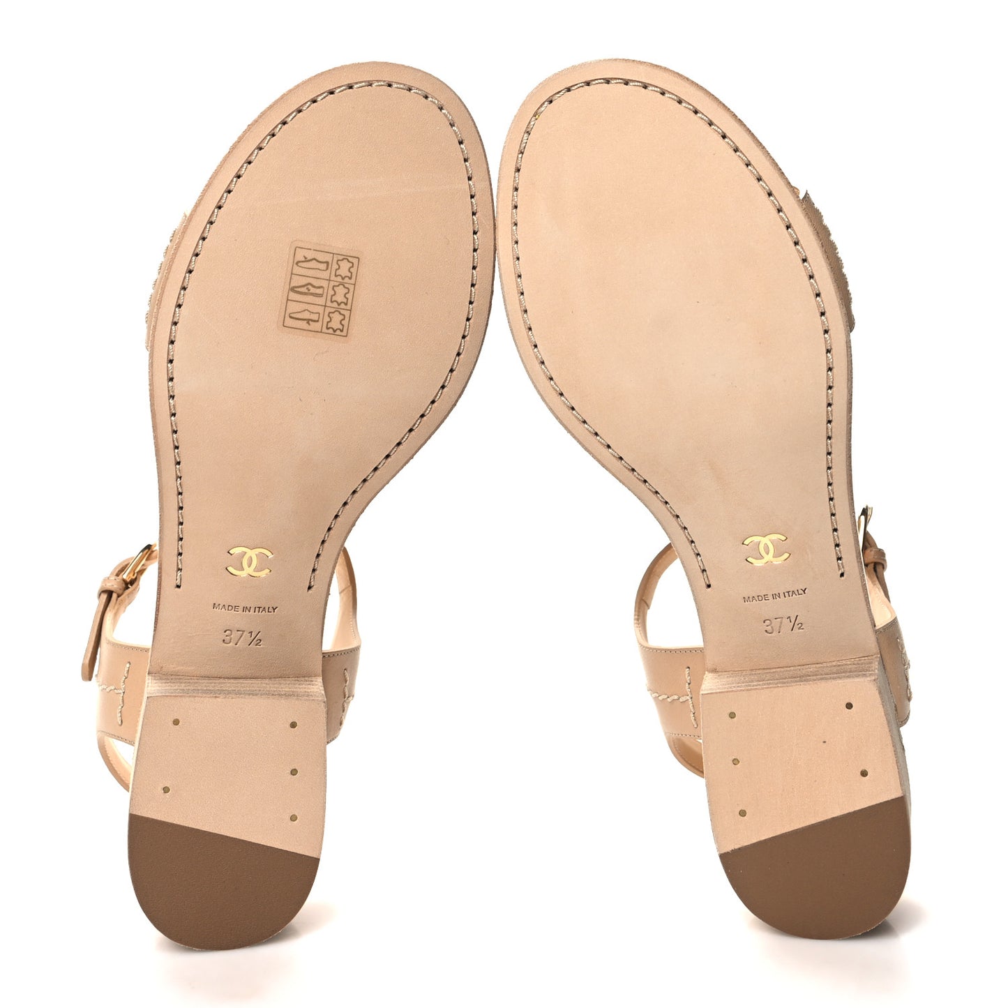 Calfskin CC Ankle Strap Sandals 37.5 Beige