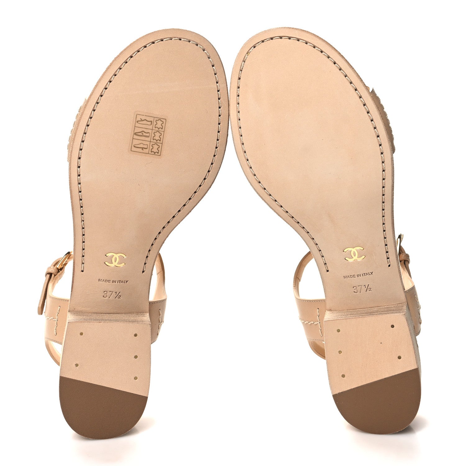 Chanel Calfskin CC Ankle Strap Sandals 37.5 Beige 5 of 9