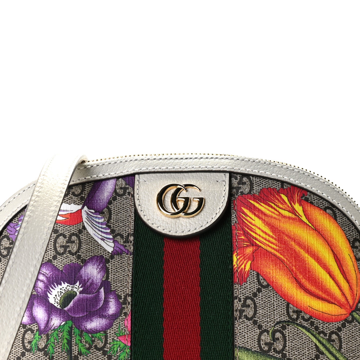 GG Supreme Monogram Flora Web GG Small Ophidia Dome Shoulder Bag White