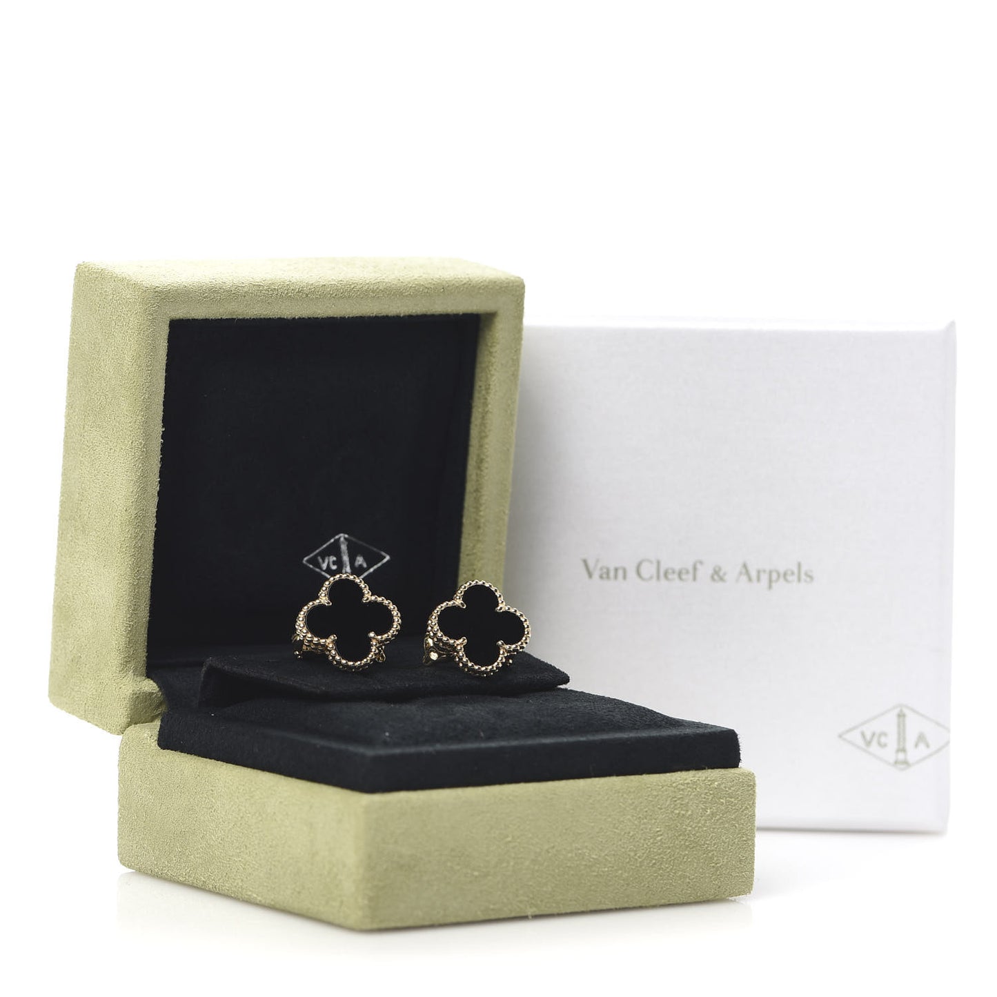 18K Yellow Gold Black Onyx Vintage Alhambra Earrings