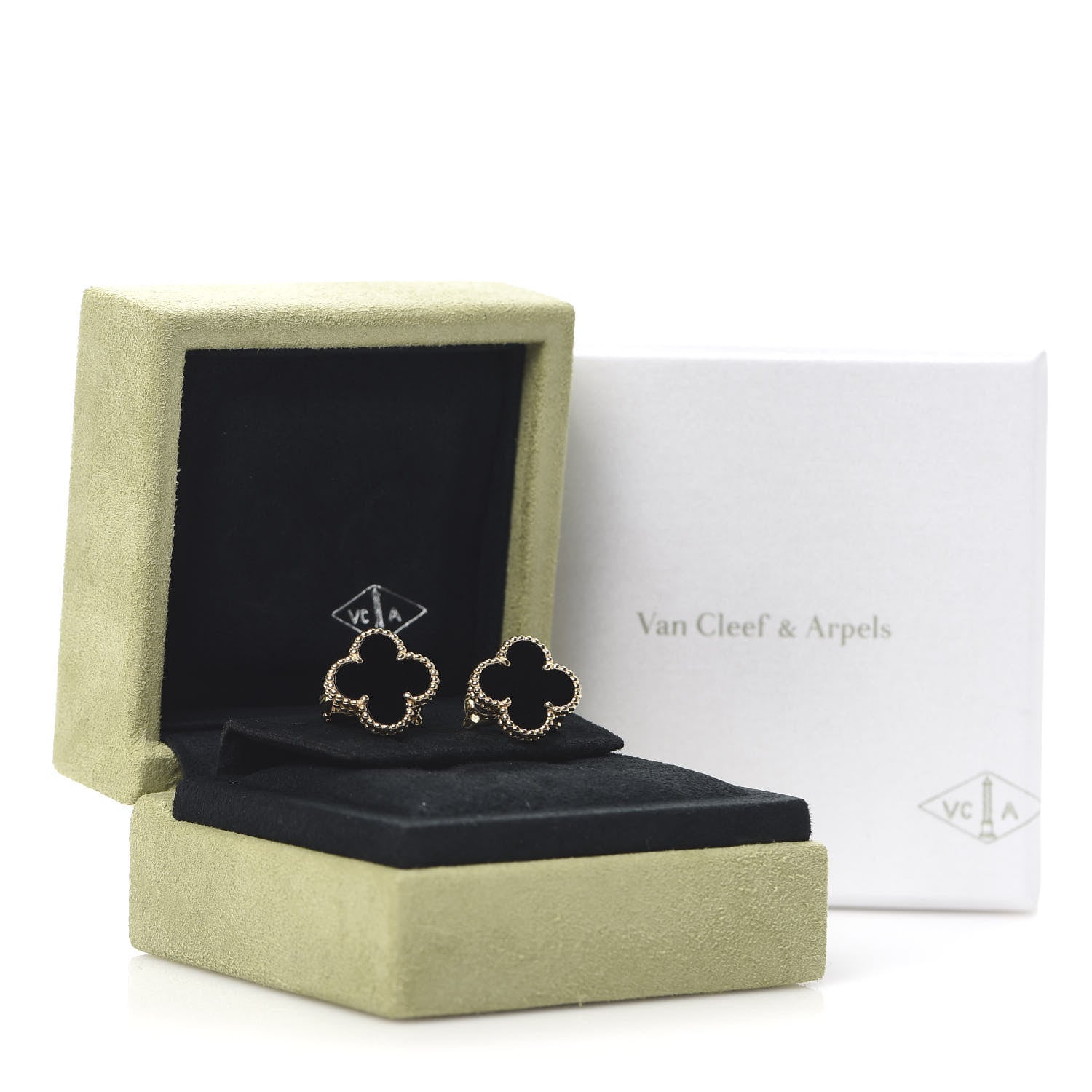 Van Cleef & Arpels 18K Yellow Gold Black Onyx Vintage Alhambra Earrings 5 of 5