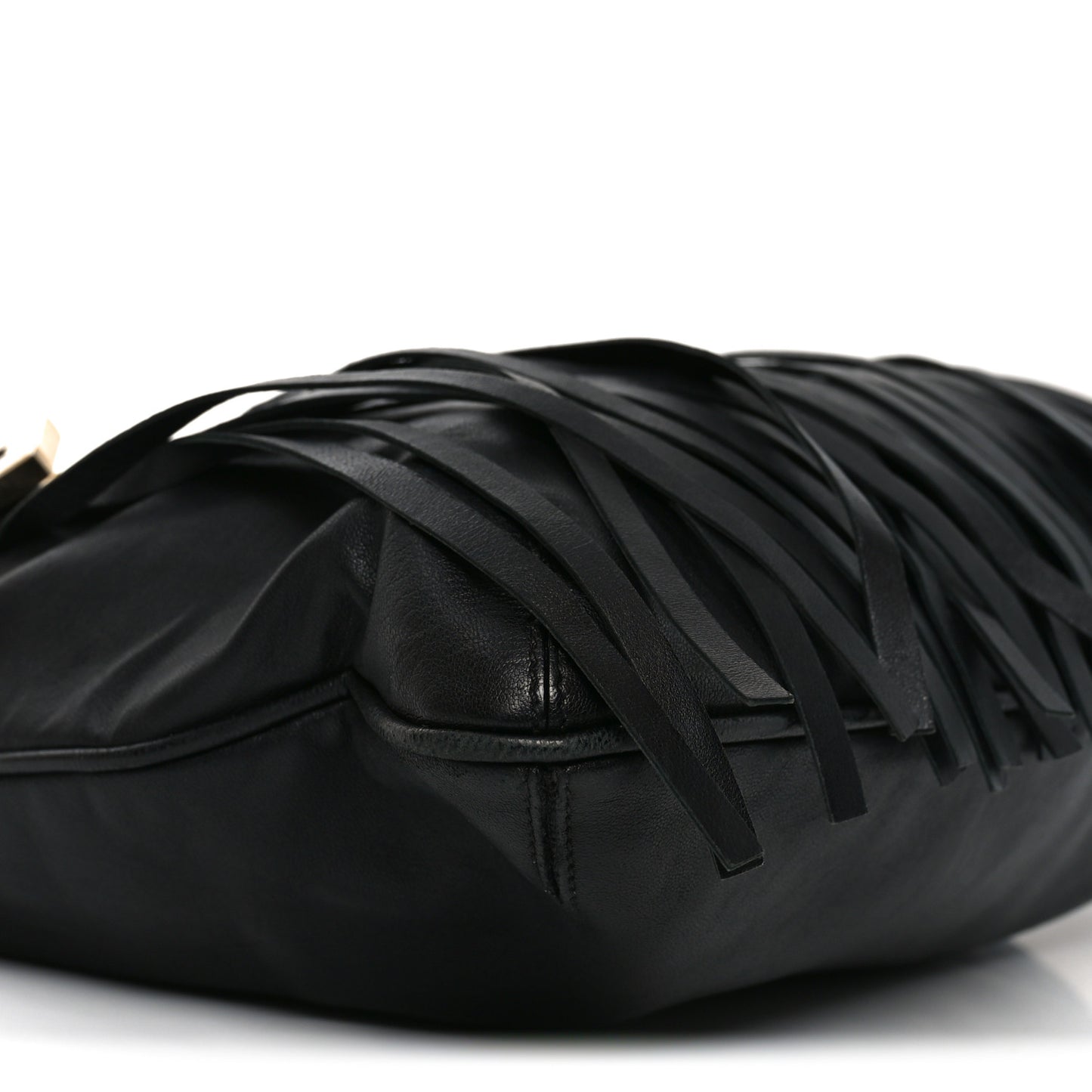 Calfskin Palazzo Fringe Shoulder Bag Black