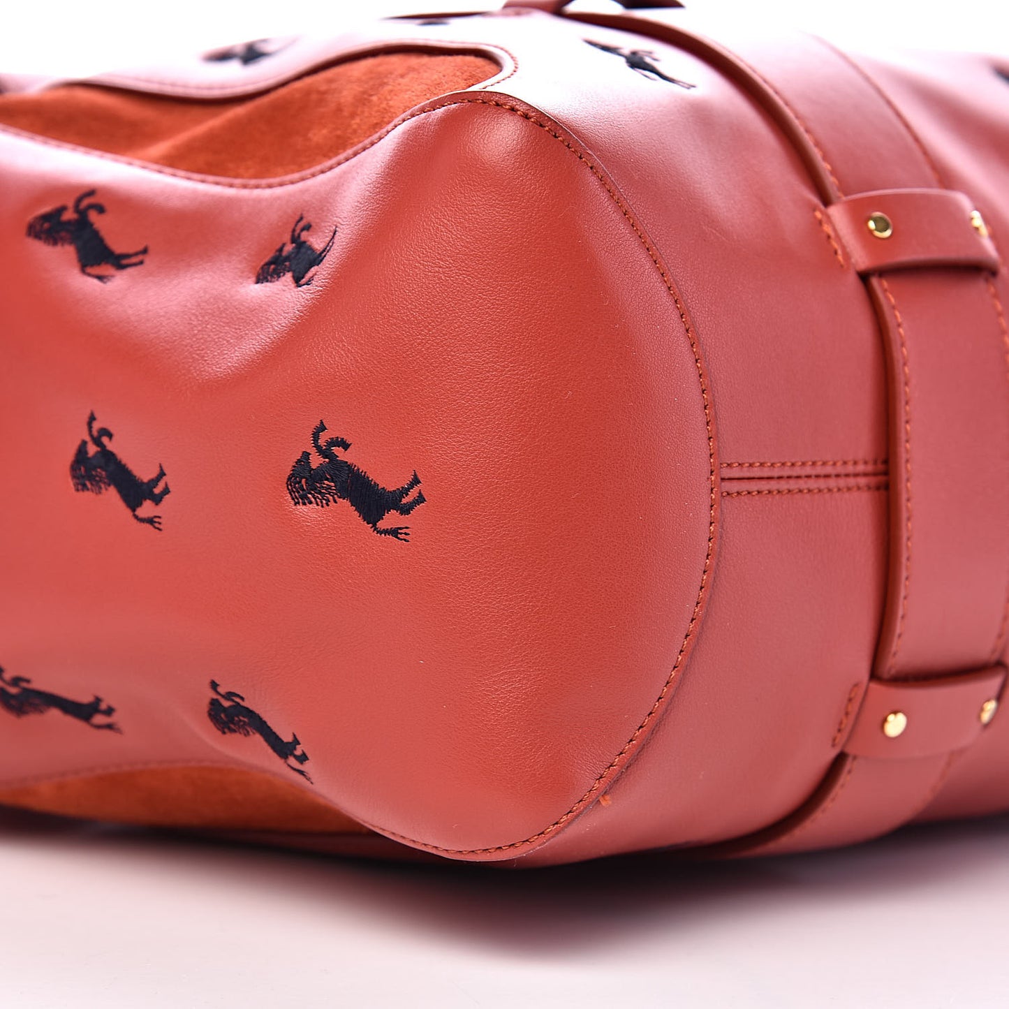 Smooth Calfskin Little Horses Embroidered Tao Zipped Tote Earthy Red