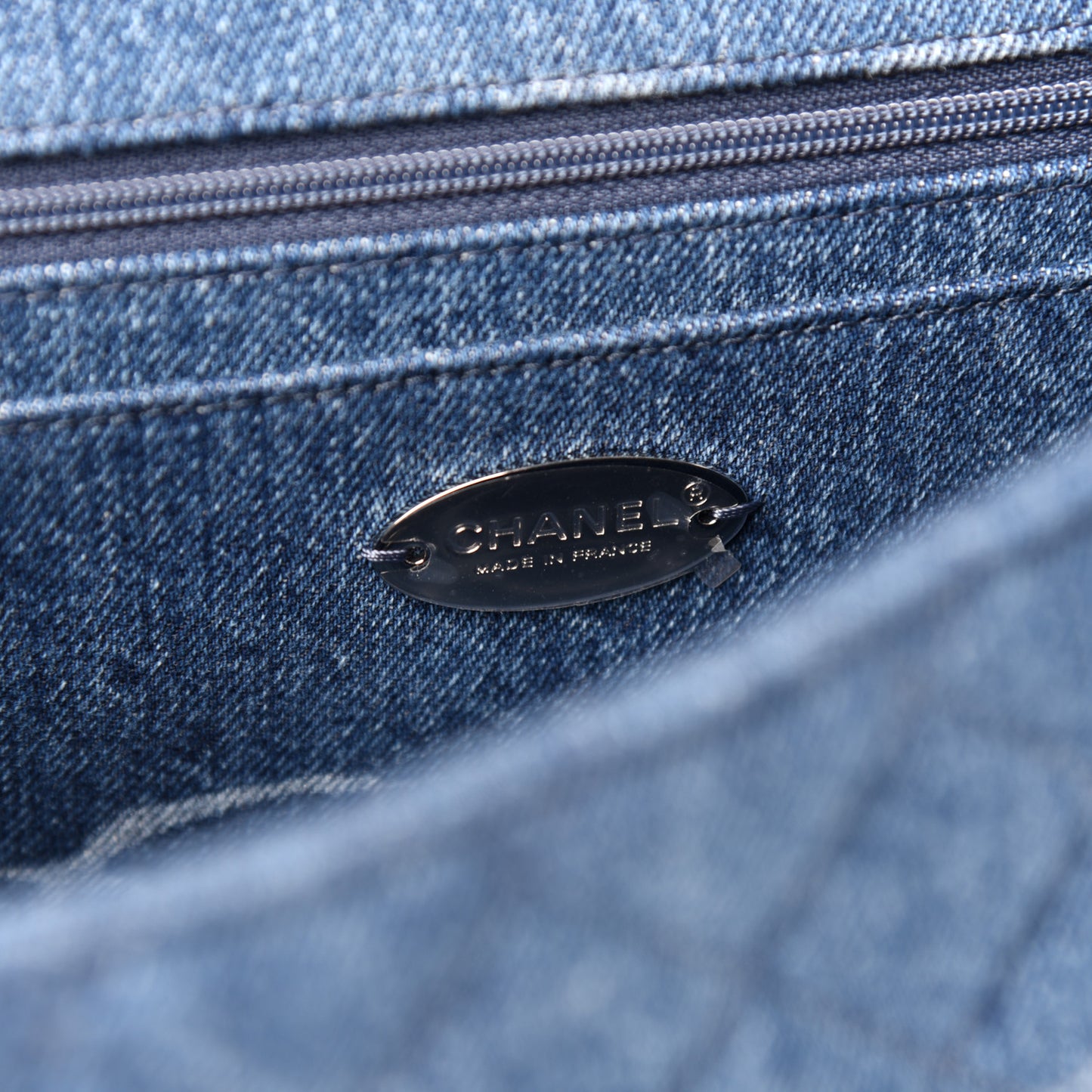 Denim Quilted CC Print Jumbo Single Flap Blue