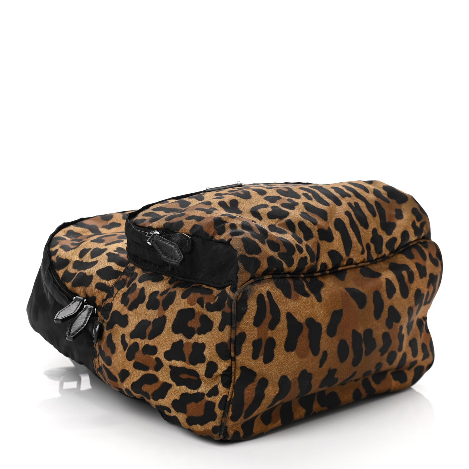Prada Tessuto Nylon Leopard Print Backpack Miele Black 3 of 10
