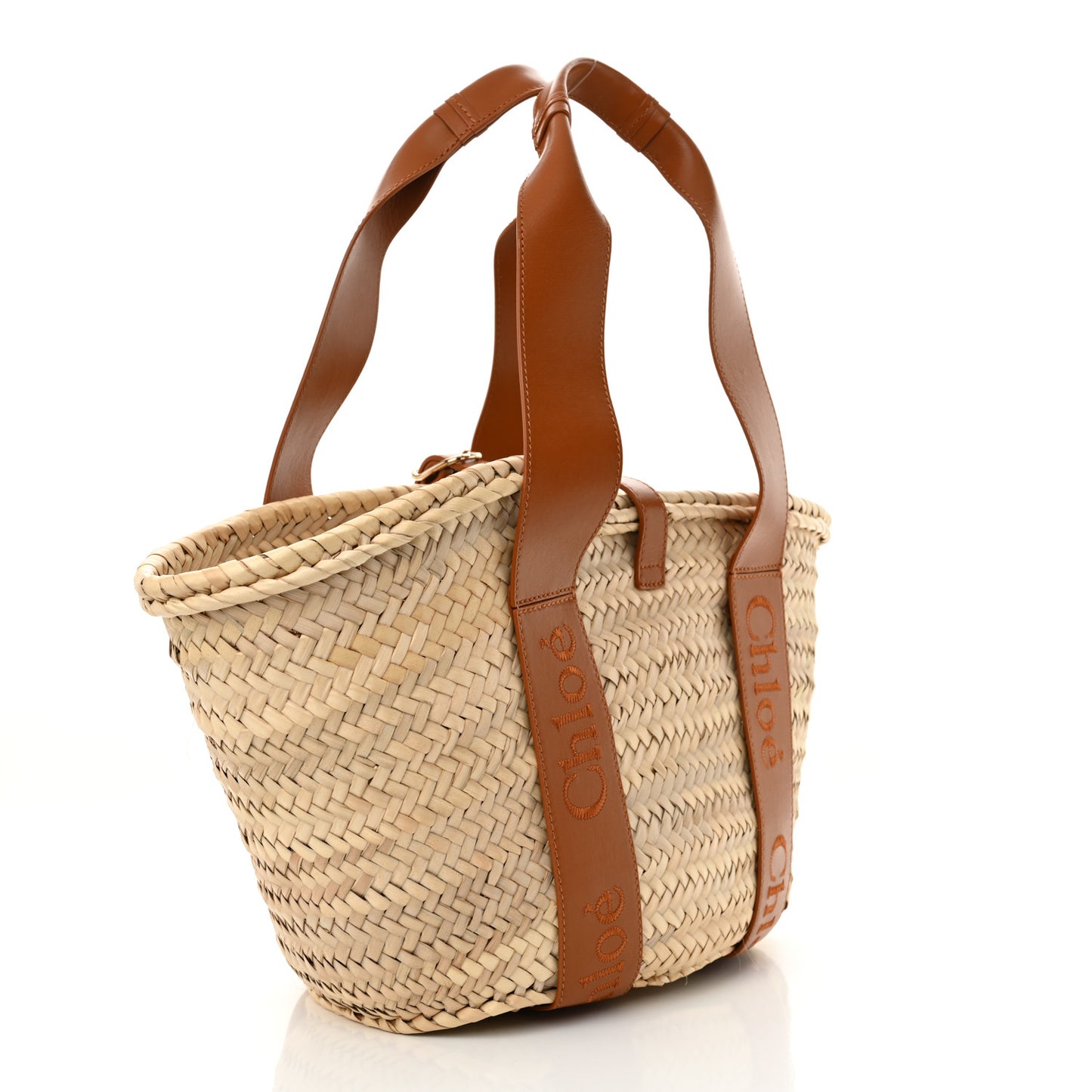 Raffia Smooth Calfskin Medium Sense Basket Caramel