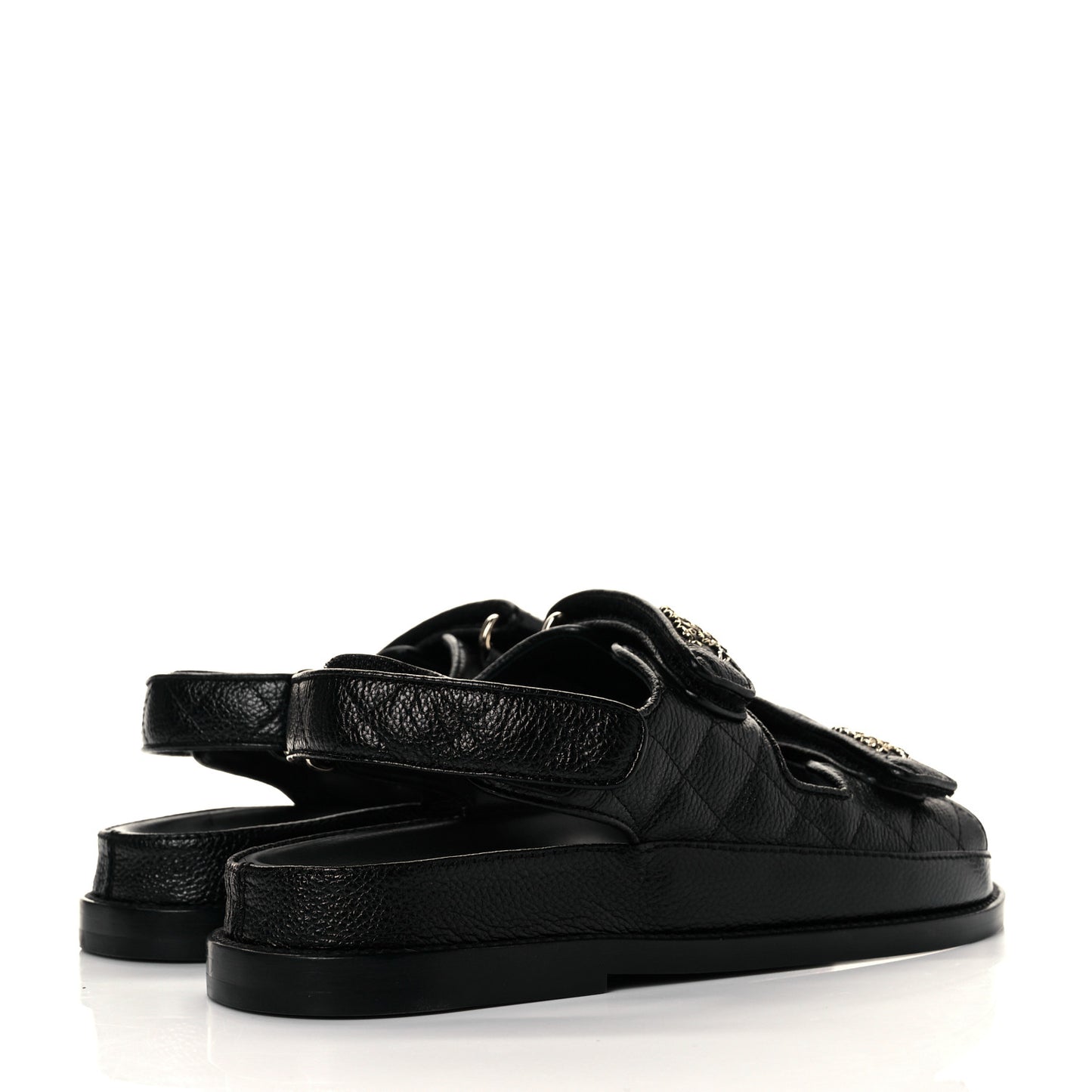 Grained Calfskin Velcro Dad Sandals 36 Black