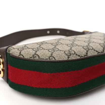 Gucci GG Supreme Monogram Textured Calfskin Web Mini Ophidia Half Moon Hobo Beige Ebony New Acero 9 of 10