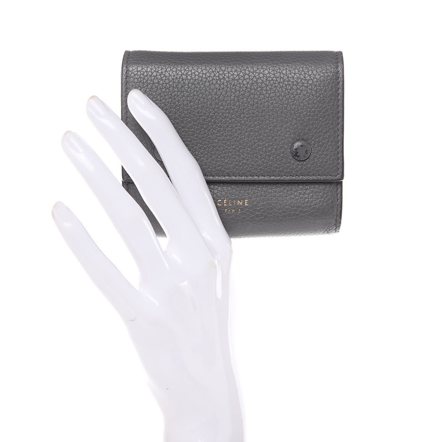 Drummed Calfskin Small Multifunction Folded Wallet Grey