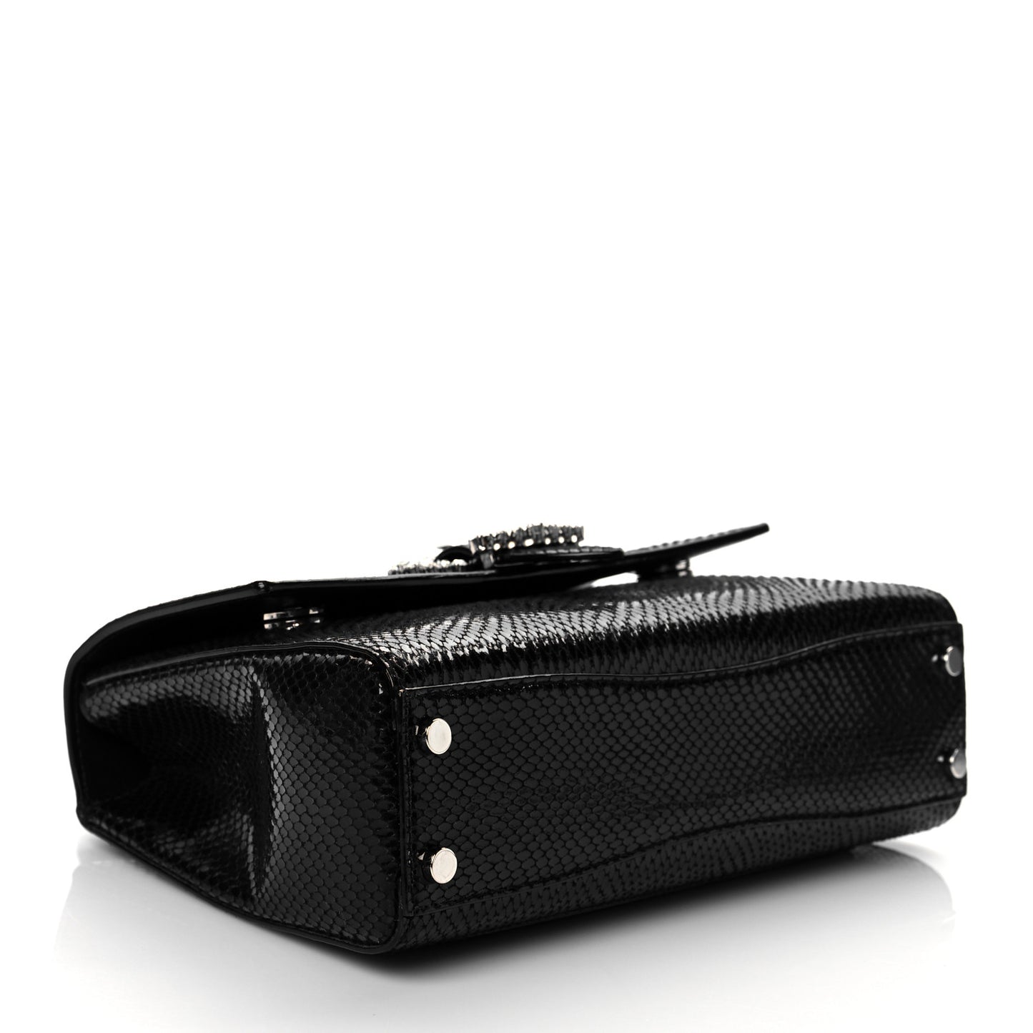 Lizard Calfskin Embossed Cheri Top Handle Bag Black