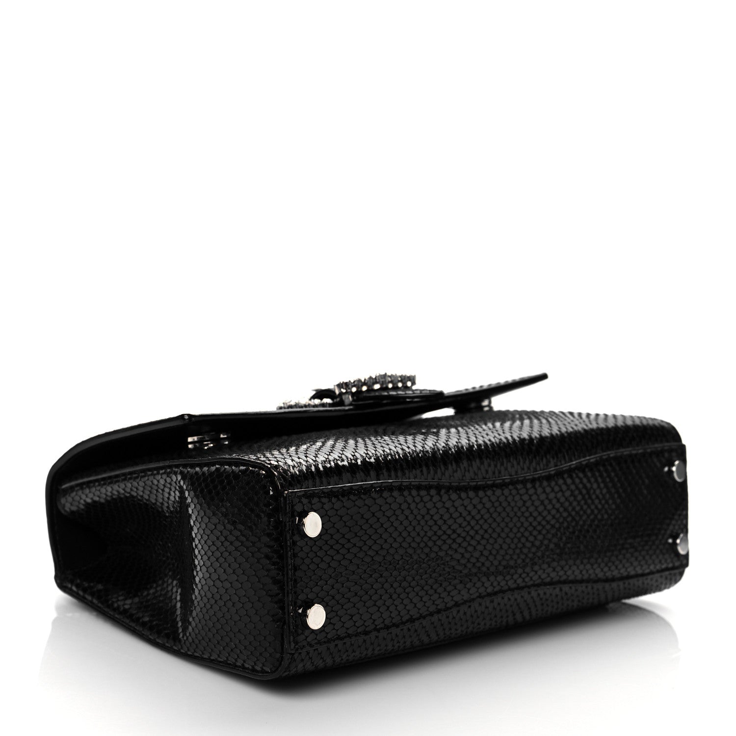 Jimmy Choo Lizard Calfskin Embossed Cheri Top Handle Bag Black 4 of 9