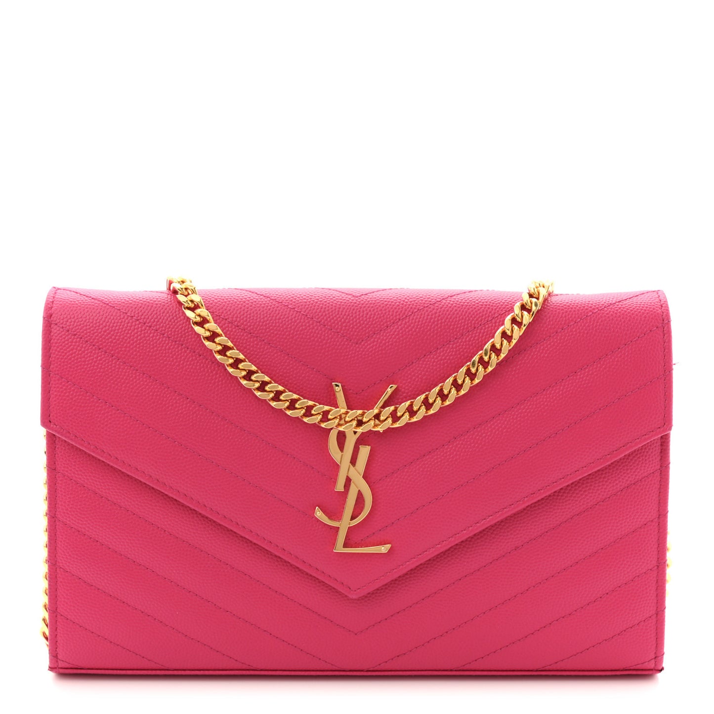 Grain De Poudre Matelasse Chevron Monogram Chain Wallet Lipstick Fuchsia