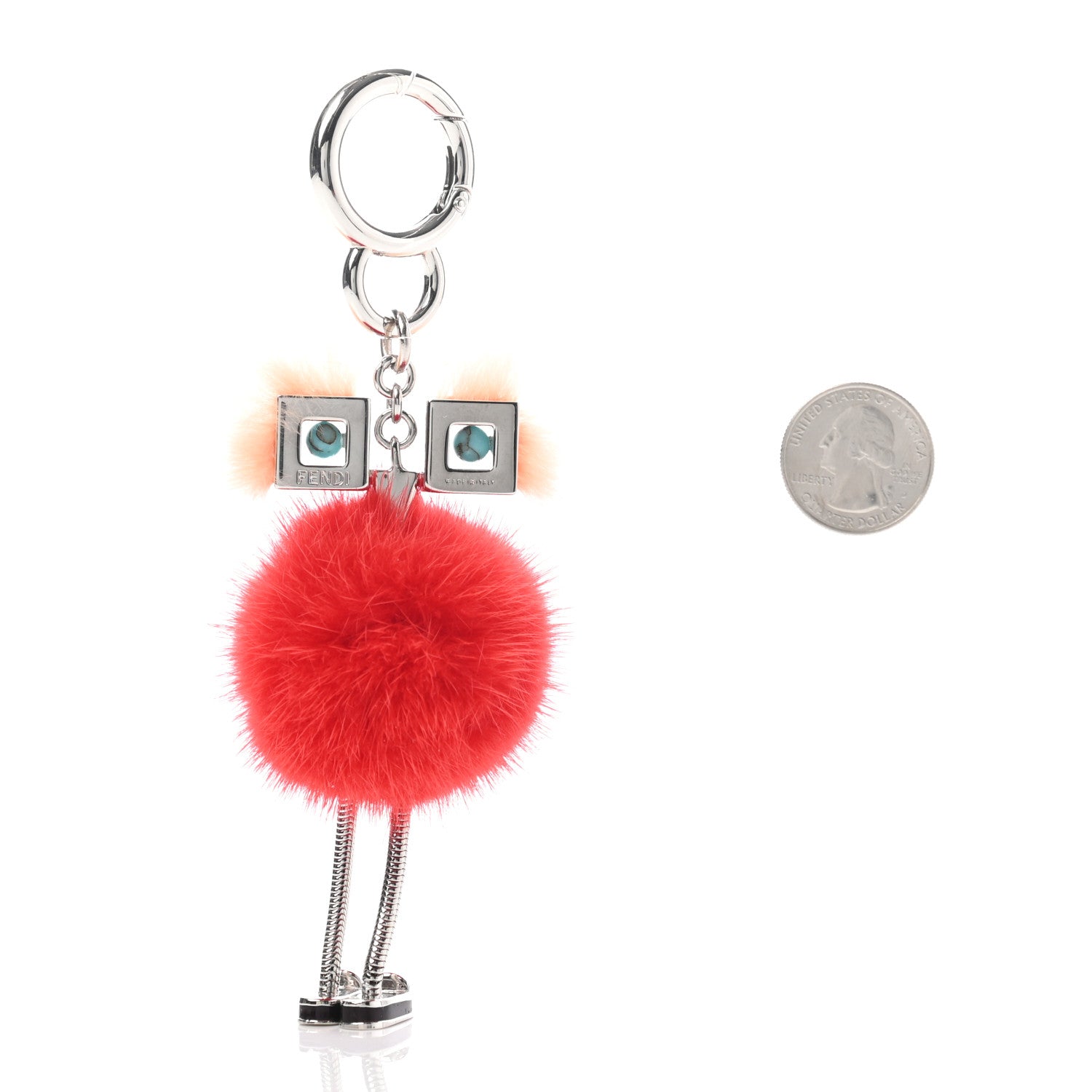 Fendi Metal Mink Fur Hypnoteyes Chick Pom Pom Bag Charm Palladium Palmspring Strawberry 2 of 4
