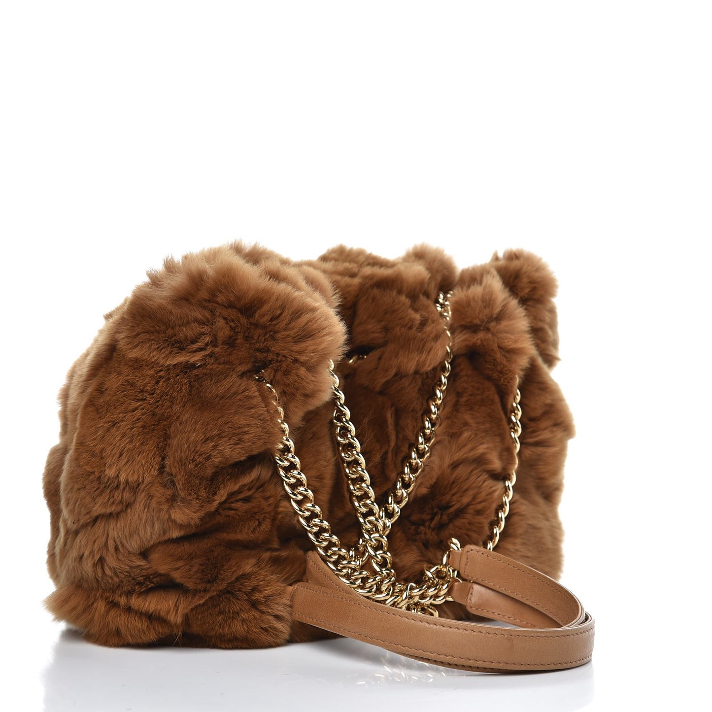 Rabbit Fur Harlequin Shoulder Bag Brown