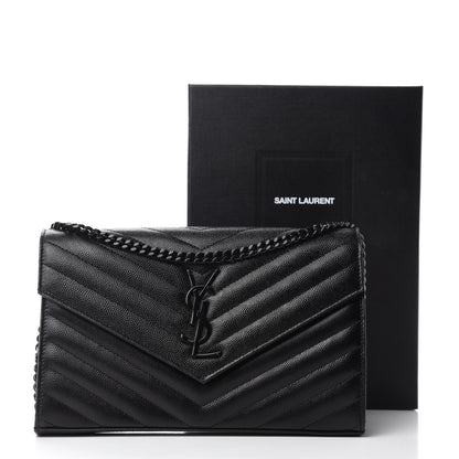Saint Laurent Grain De Poudre Matelasse Chevron Monogram Chain Wallet Black 10 of 10