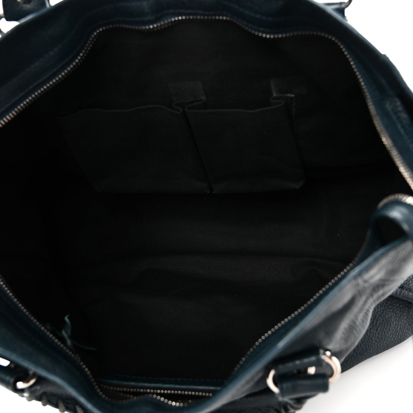 Chevre Silver Metallic Edge Hardware City Bleu Paon