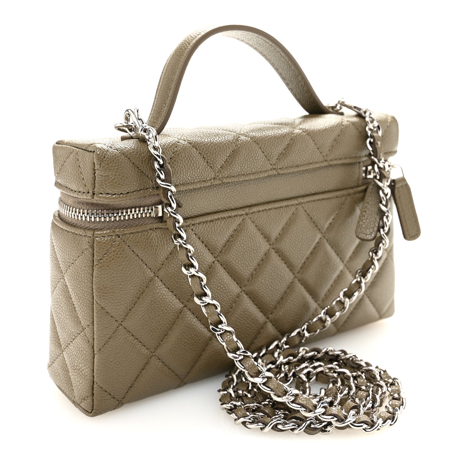 Chanel Caviar Quilted Top Handle Slim Vanity With Chain Dark Khaki 4 of 11