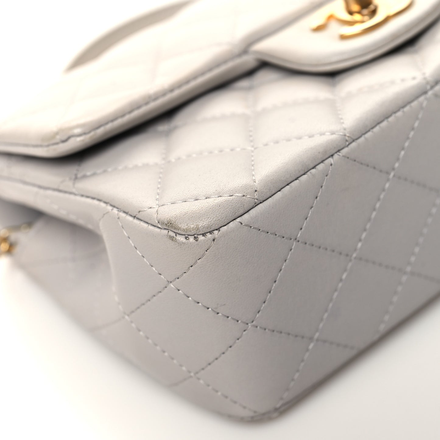 Lambskin Quilted Mini Top Handle Rectangular Flap Grey