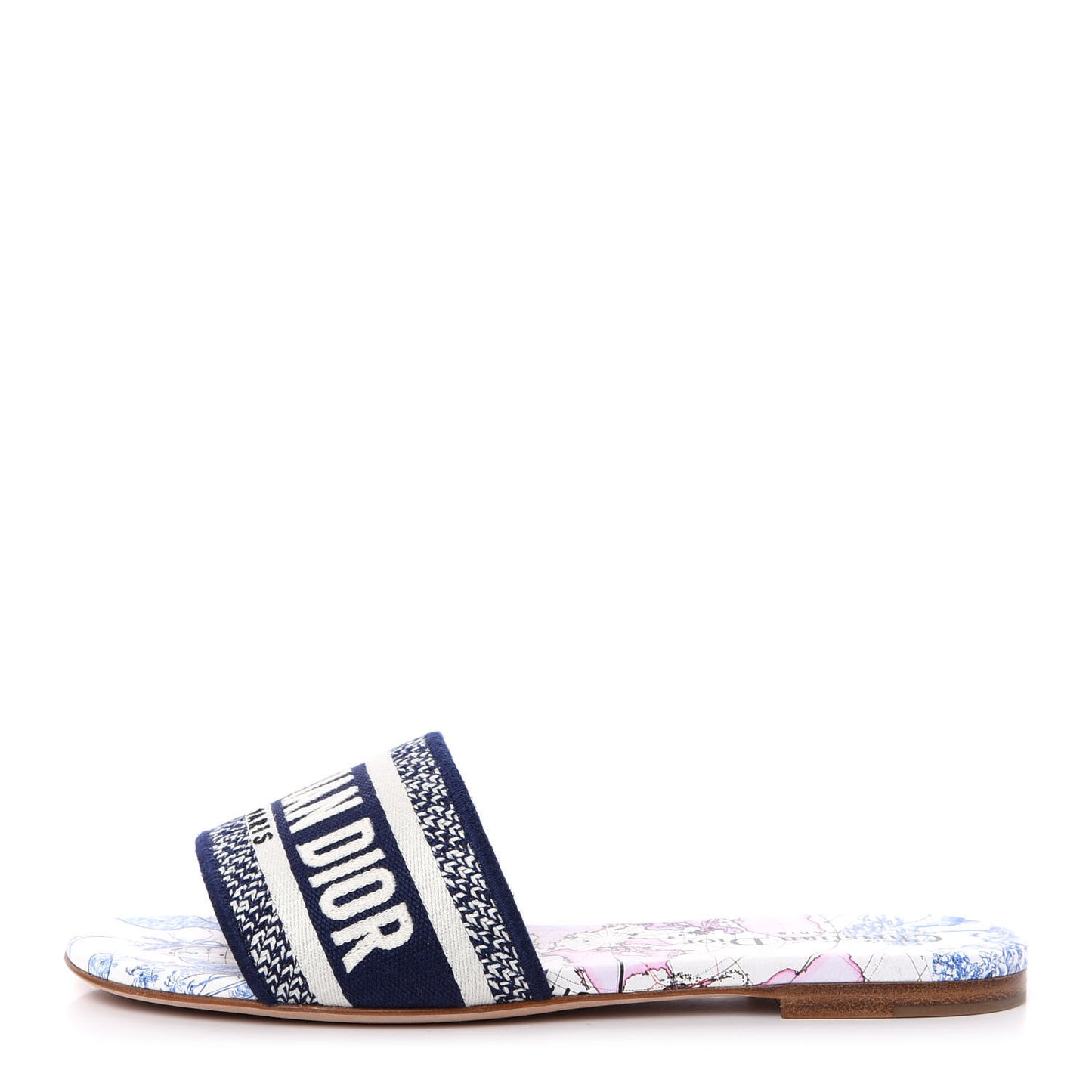 Canvas Around the World Embroidered Dway Flat Slide Sandals 36 True Blue