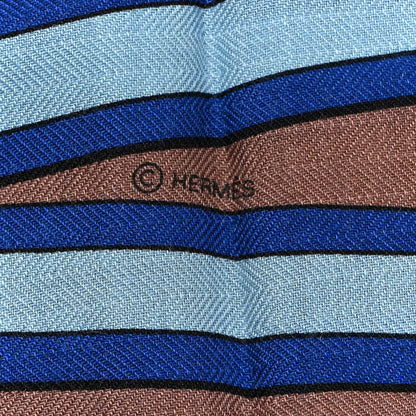 Hermes Silk Cashmere Grand Tralala Shawl 140 Marron Glace Bleu 3 of 3
