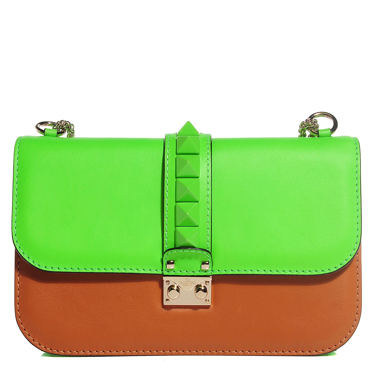 Valentino Garavani Vitello Medium Glam Lock Rockstud Flap Green Fluo Light Cuir 1 of 8