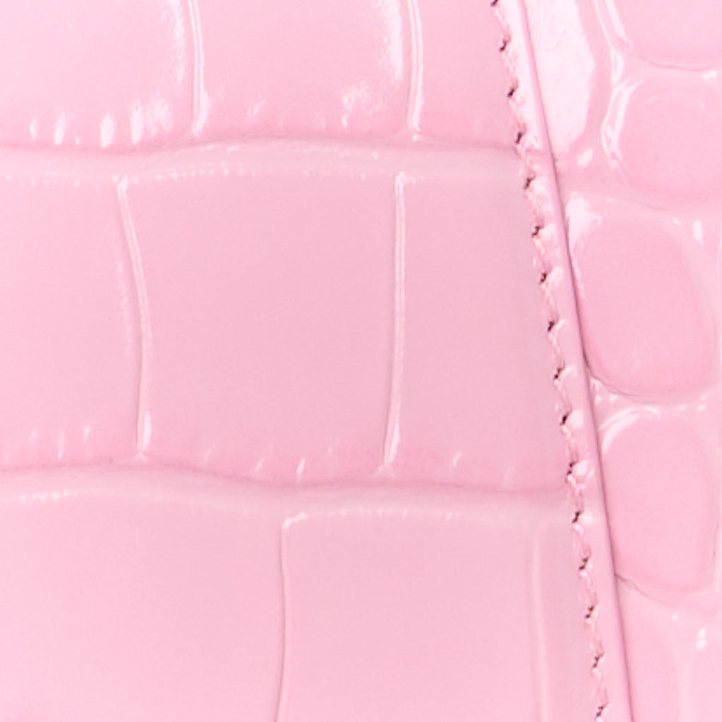 Semi Shiny Calfskin Crocodile Embossed Small Hourglass Top Handle Bag Candy Pink