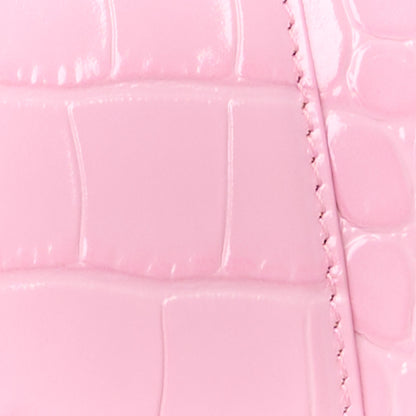 Balenciaga Semi Shiny Calfskin Crocodile Embossed Small Hourglass Top Handle Bag Candy Pink 9 of 12