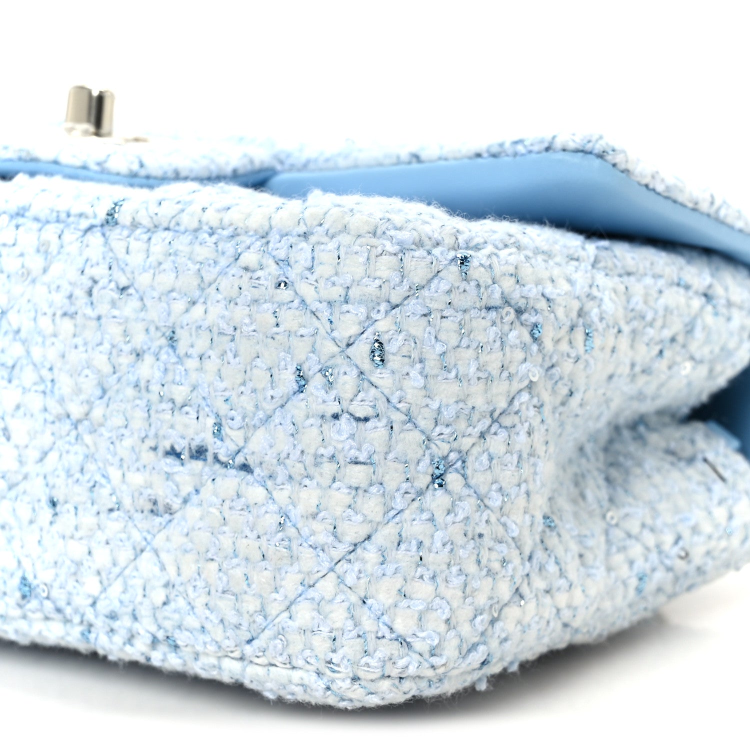 Chanel Tweed Quilted Mini Rectangular Flap Blue White Silver 11 of 12